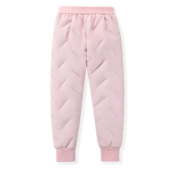 Thetops Big Girls' Pink Cotton Warm Quilted Pants - 13-14T, Elastic Waist Cuffed Ankle, Soft Casual Sporty, Ideal for Fall/Winter Cold Weather Daily Wear