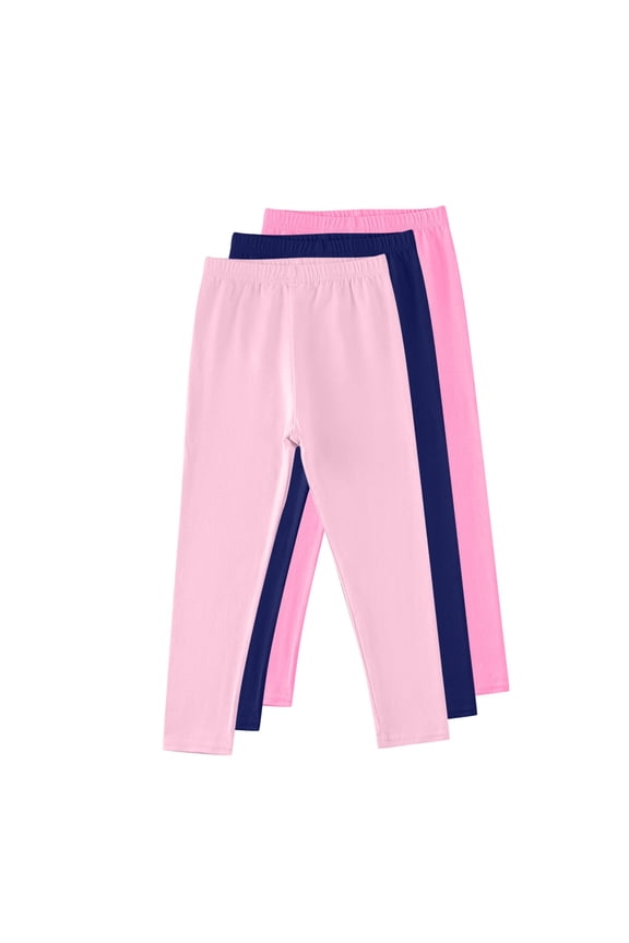 Big Girls' Pink Leggings 3-Pack - 100% Cotton, 11-12T, Classic Close-Fit, Elastic Waist, Breathable for School/Play/Casual, Walmart