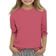 thumbnail image 1 of Thetops Big Girls Pink Long Sleeve Crew Neck T-Shirt - 9-10T, 95% Polyester 5% Spandex, Comfortable Durable Kids Top, 1 of 5