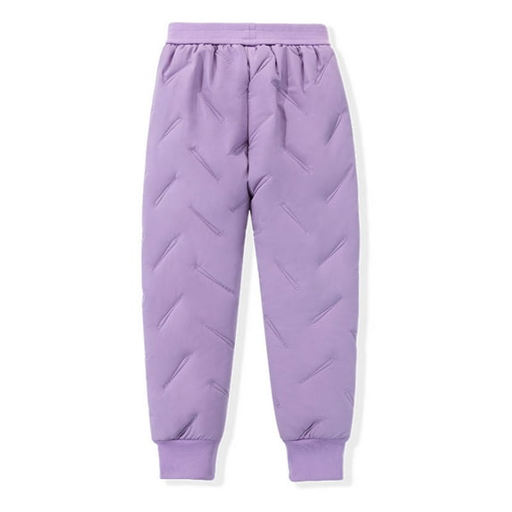 Thetops Big Girls Purple Cotton Warm Pants 7-8T - Quilted Cold Weather Pants with Elastic Waist & Cuffed Ankles, Casual Fall Winter Thermal Pants