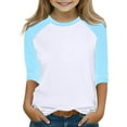 thumbnail image 1 of Thetops Big Girls Raglan Shirt 7-8T Light Blue - Color Block, Stretchy Durable, Machine Washable Casual School & Sports T-Shirt, 1 of 7