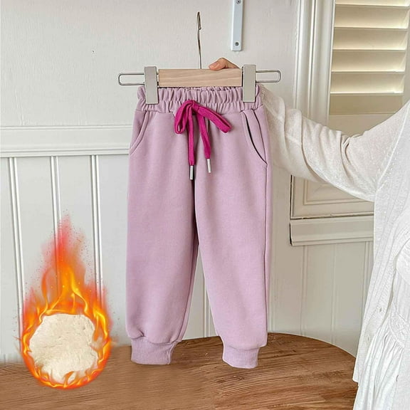 Thetops In-fant Purple Warm Lined Sweatpants 1-2T - 100% Cotton Outer, Elastic Waist, Side Pockets for Cold Weather Daily Use