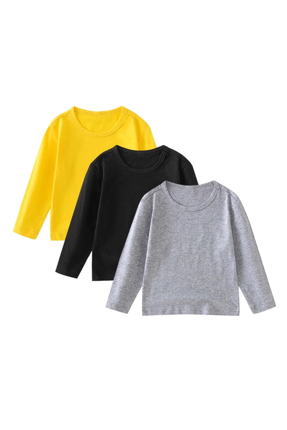 Infant 12 Months Long Sleeve T-Shirt - 100% Cotton Gray Basic Crew Neck Top, Soft Breathable for Daily Wear