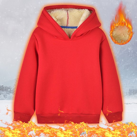 Thetops Infant Fleece Lined Warm Hoodie - Cotton Kids Sweatshirt for Fall Winter, 18 Months Red with Ribbed Cuffs & Hood