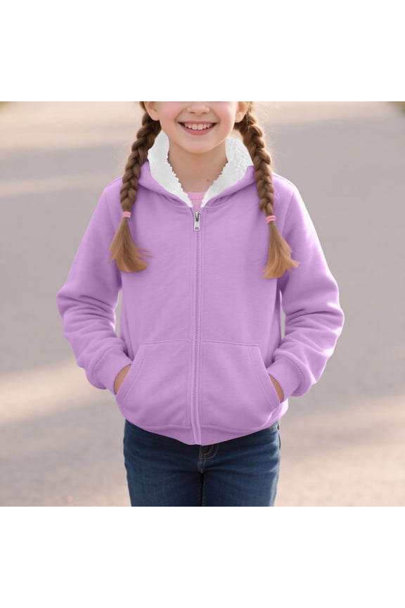 Juniors' Zip-Up Hooded Jacket - 14T Purple, Fleece Lined, Stretchy, Durable for School & Daily Activities