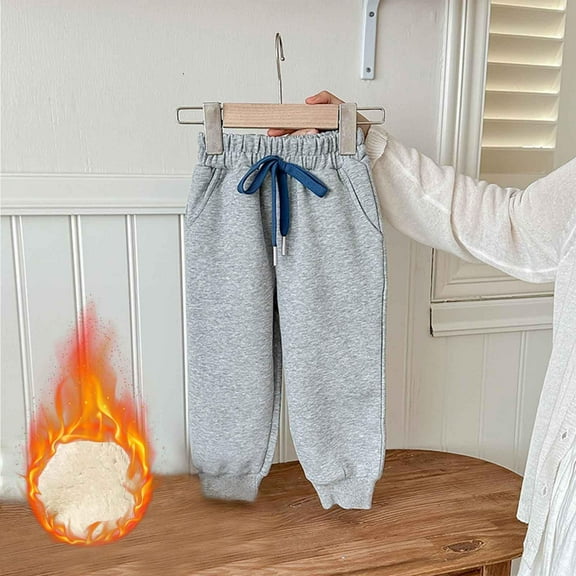 Thetops Tod-dler Gray Cotton Sweatpants - Warm Lined, Elastic Waist with Drawstring, Cuffed Ankles & Side Pockets, Casual Sporty for 2-3T Kids (Daily/Home/Outdoor/School)