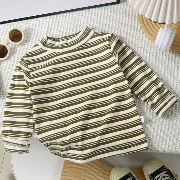 Thetops Toddler Boys' 100% Cotton Striped Long Sleeve Shirt - Green, 3-4T - Soft Mock Neck Everyday Wear Machine Washable