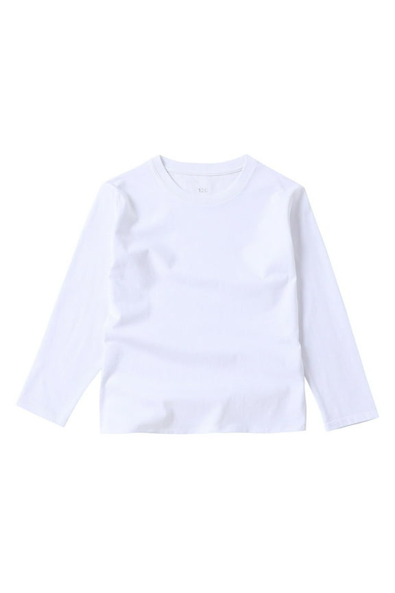 Toddler Girls' / Boys' White Long Sleeve Cotton T-Shirt - Soft Breathable Crew Neck, Casual Layering Top for 3-4T Kids, Durable Skin-Friendly Tee