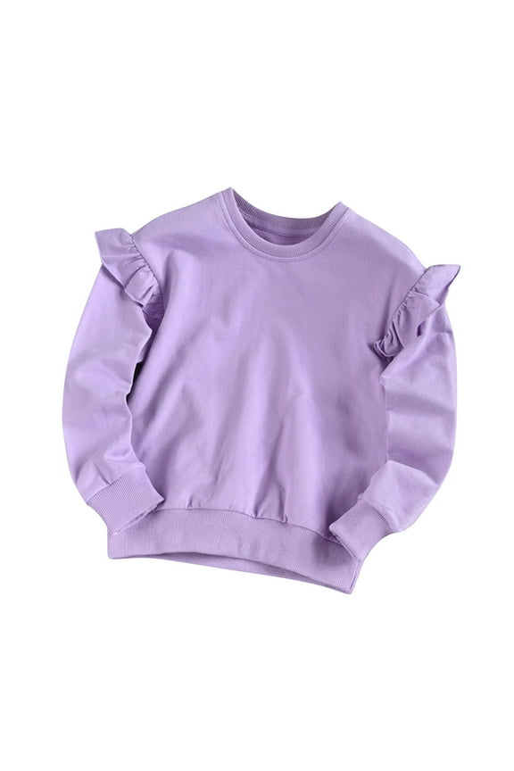Toddler Girls Purple Ruffle Sweatshirt - 100% Cotton Long Sleeve, 4T, Soft Breathable, Casual Stylish for Daily Wear & Play, Walmart Toddler Kids Clothing