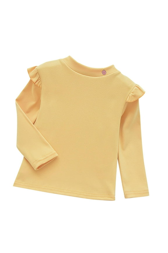 Toddler Girls Yellow Long Sleeve Top - 3T, High Neck Ruffle Shoulders, 100% Polyester, Comfortable Daily Wear & Layering