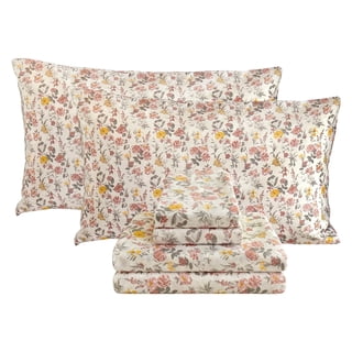 Viviland Floral Full Sheet Set - 4 Piece Vintage Pink & Yellow Flower Patterned Bed Sheets - Soft, Breathable Microfiber Sheets with Deep Pocket, Non-Slip Fitted Sheets & Pillowcases
