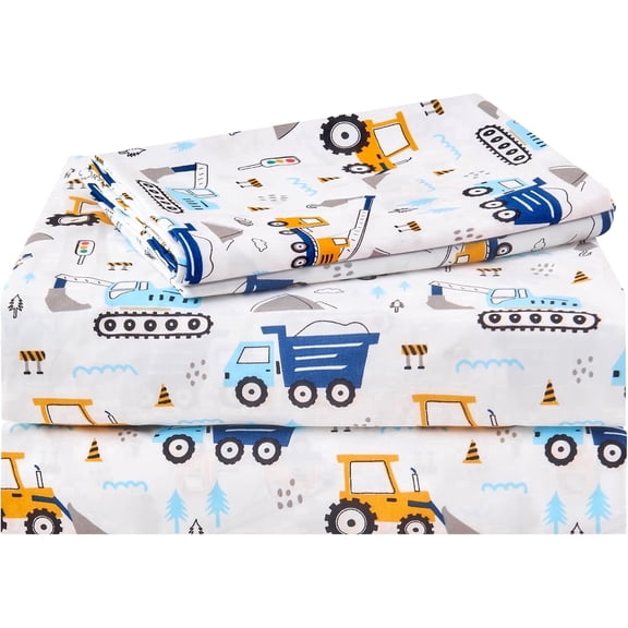 Viviland Kids Sheet Set Full Size,Breathable Silky Soft Microfiber Kids Fitted Sheet,Boys Full Sheet Set with White Car Pattern