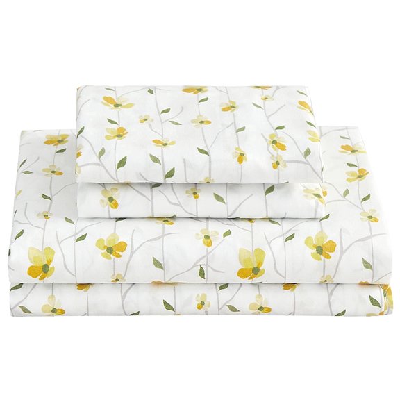 Viviland King Sheet Set Yellow Floral Bed Sheets Printed Sheets - 4 Piece Soft Microfiber Patterned Fitted Sheets King with 15" Deep Pocket