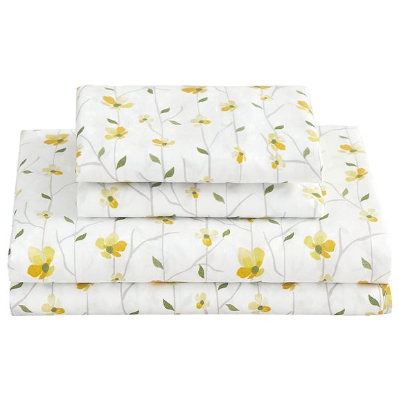 Viviland King Sheet Set Yellow Floral Bed Sheets Printed Sheets - 4 Piece Soft Microfiber Patterned Fitted Sheets King with 15" Deep Pocket