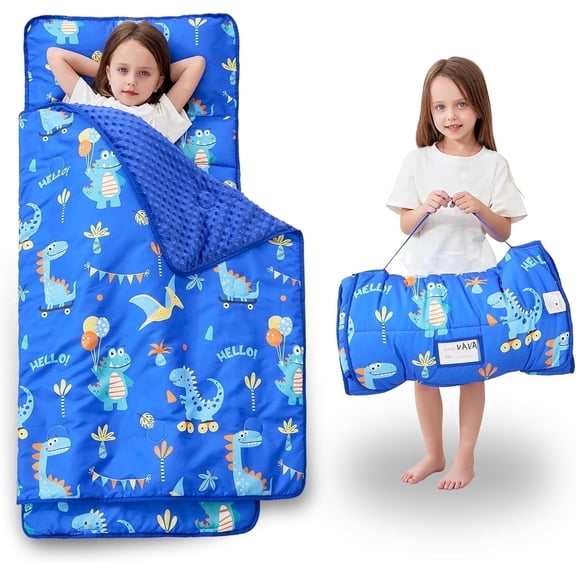 Viviland Nap Mat with Pillow and Blanket, Extra Large Rolled Napping Mats,Kids Sleeping Bag for Daycare, Preschool Travel Camping