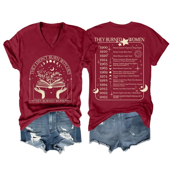 They Didn't Burn Witches They Burned Women Shirt V Neck Feminist Witch Shirts For Women