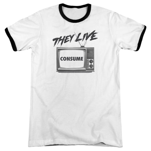 They Live Consume Adult Ringer T-Shirt White Black