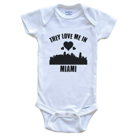 They Love Me in Miami Florida Hearts Skyline Baby Bodysuit, 0-3 months white