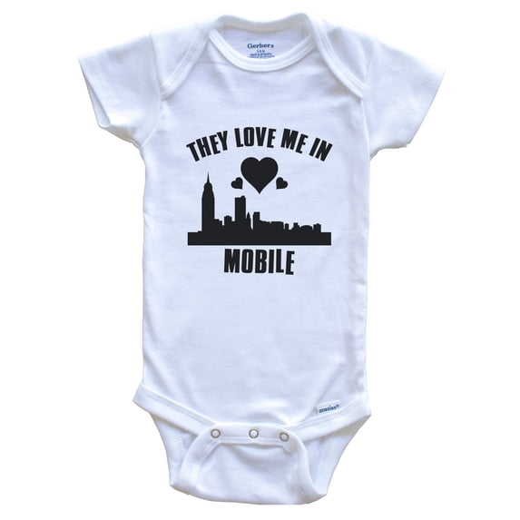 They Love Me in Mobile Alabama Hearts Skyline Baby Bodysuit, 6-9 months white