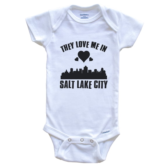 They Love Me in Salt Lake City Utah Hearts Skyline Baby Bodysuit, 0-3 months white