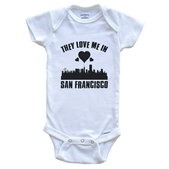 They Love Me in San Francisco California Hearts Skyline Baby Bodysuit, 0-3 months white