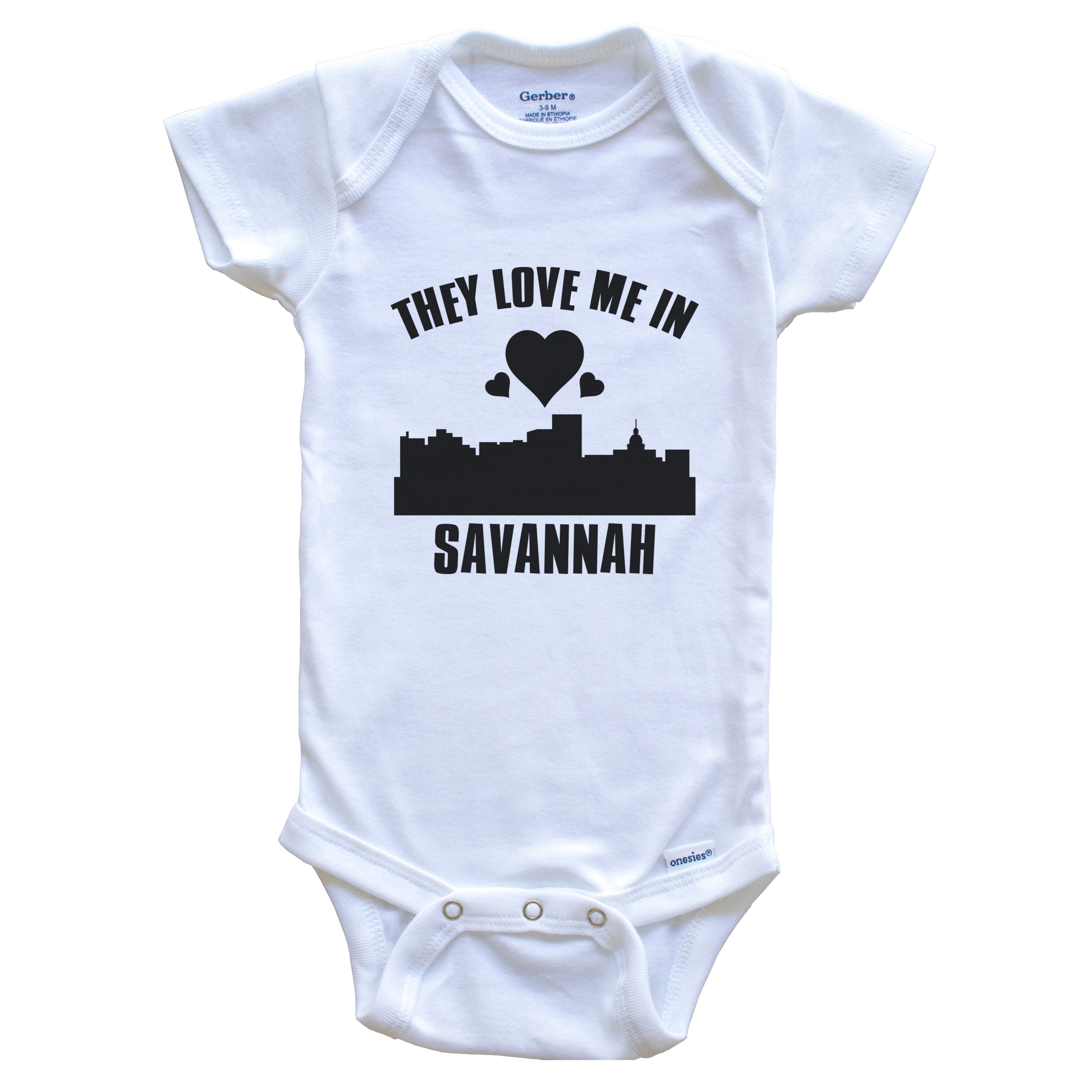 They Love Me In Savannah Georgia Hearts Skyline One Piece Baby Bodysuit, 0-3 months white