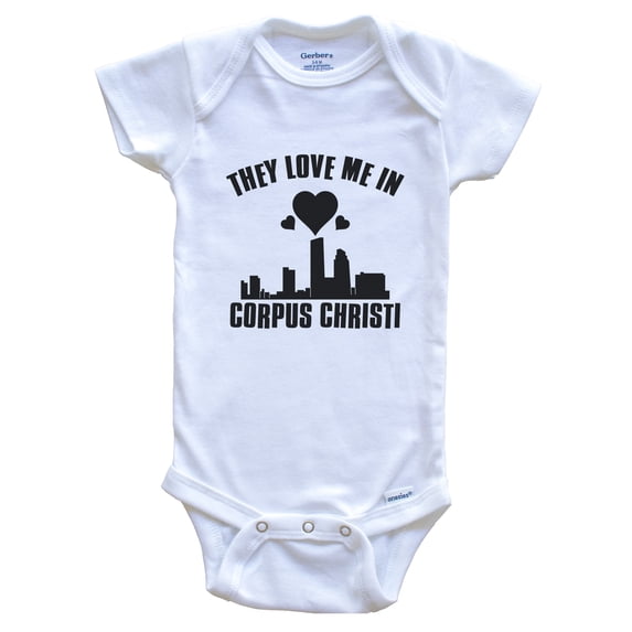They Love Me in Corpus Christi Texas Hearts Skyline Baby Bodysuit, 0-3 months white