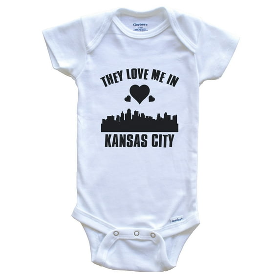 They Love Me in Kansas City Kansas Hearts Skyline Baby Bodysuit, 6-9 months white