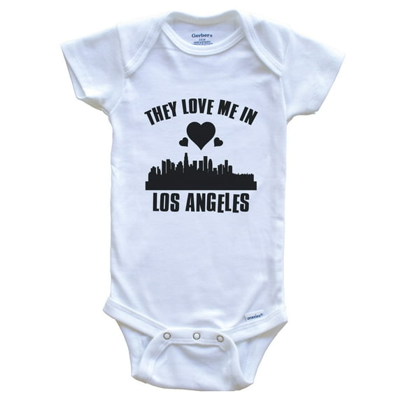 They Love Me in Los Angeles California Hearts Skyline Baby Bodysuit, 3-6 months white