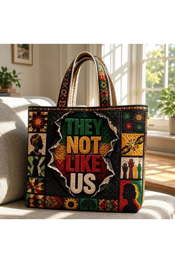 They Not Like Us Black History Quilted Tote Bag, Large Shoulder Bag for Shopping, Travel and Daily Essentials
