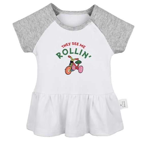 They See Me Rollin' Funny Dresses For Baby, Newborn Babies Skirts, Infant Princess Dress, 0-24M Kids Graphic Clothes (Gray Raglan Dresses, 0-6 Months)