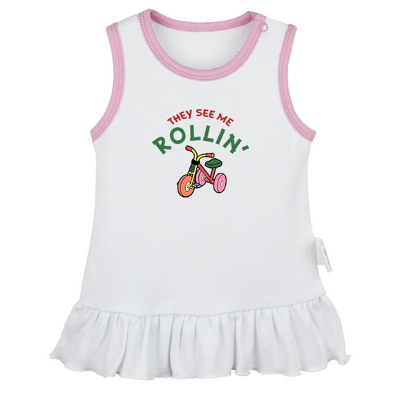 They See Me Rollin' Funny Dresses For Baby, Newborn Babies Skirts, Infant Princess Dress, 0-24M Kids Graphic Clothes (White Sleeveless Dresses, 12-18 Months)