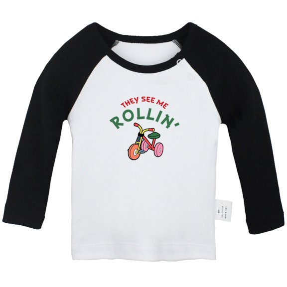 They See Me Rollin' Funny T shirt For Baby, Newborn Babies T-shirts, Infant Tops, 0-24M Kids Graphic Tees Clothing (Long Black Raglan T-shirt, 0-6 Months)
