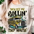 thumbnail image 1 of They See Me Rollin’ They Waitin’ Sweatshirt, School Bus Driver Back to School Pullover, Checkered School Bus Shirt, 1 of 5