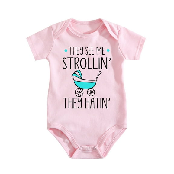 They See Me Strollin' They Hatin‘ Funny Baby Bodysuit for Boys Medium Pink-style 9-12M