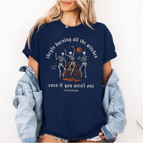 They're Burning All The Witches Halloween Skeleton Dancing T-Shirt, Fullsizes S-5XL Multicolors T-Shirt