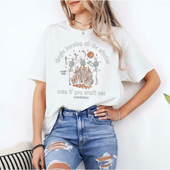 They're Burning All The Witches Halloween Skeleton Dancing T-Shirt, Fullsizes S-5XL Multicolors T-Shirt