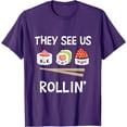 thumbnail image 1 of They see us rollin' I Rice Seaweed Japanese Sushi Softstyle Unisex T-Shirt,Purple Color,Size M, 1 of 5
