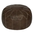 thumbnail image 1 of Thgonwid Indoor Vegan Leather Round Pouf, Coffee, Leather Texture, Folower Morrocan Style, 1 of 6