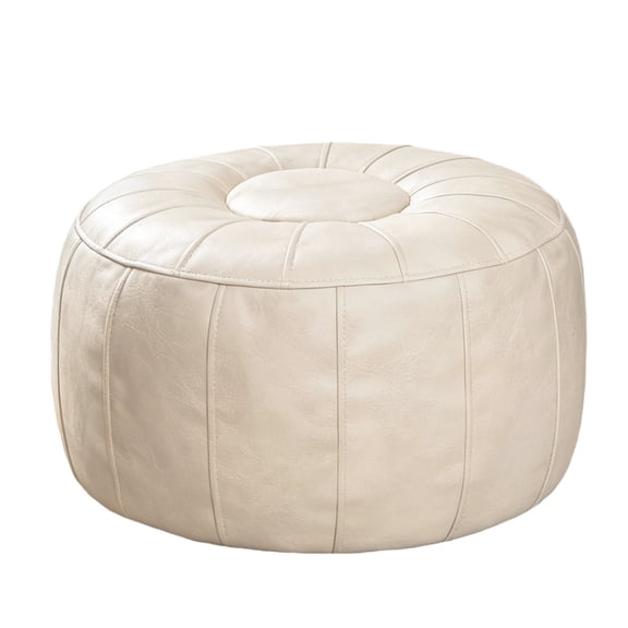 Thgonwid Unstuffed 21.7*13.7 inch Indoor Vegan Leather Pouf, Cream White