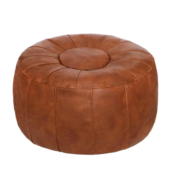 Thgonwid 21.7*13.7 inch Indoor Vegan Leather Pouf, Light Brown (Comes with No Filler)