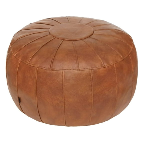 Thgonwid 21.7*13.7 inch Indoor Vegan Leather Pouf, Light Brown (Comes with No Filler)