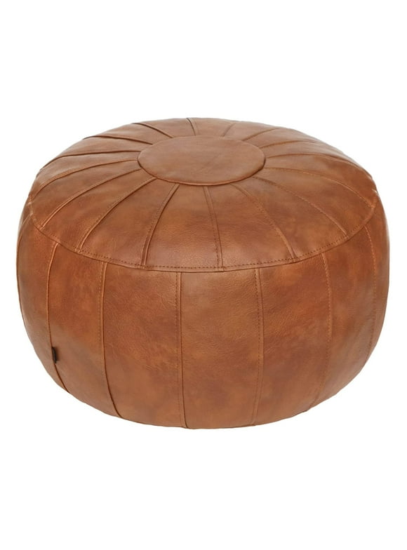 Thgonwid 21.7*13.7 inch Indoor Vegan Leather Pouf, Light Brown (Comes with No Filler)