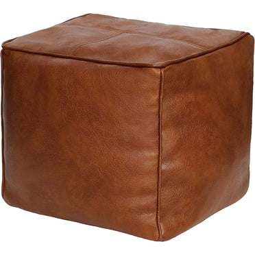 Thgonwid Cube Vegan Leather Pouf, 16.5" x 16.5" x 15.7", Brown