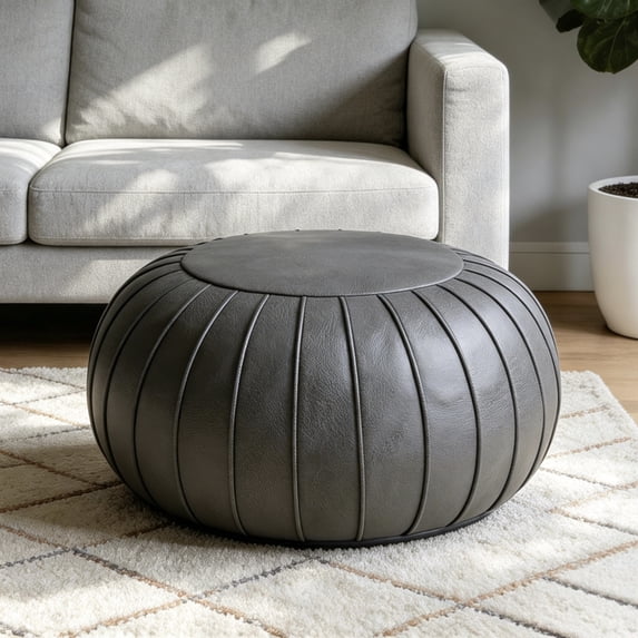 Thgonwid Unstuffed Pouf Ottoman Cover Indoor Foot Rest, Deep Gray 21.6" x 13"