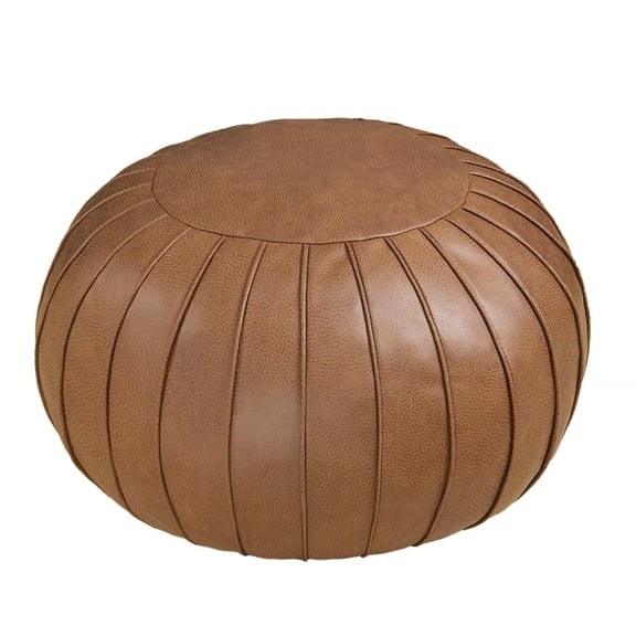 Thgonwid Faux Suede Indoor Round Pouf, Brown, 21.6" x 13"