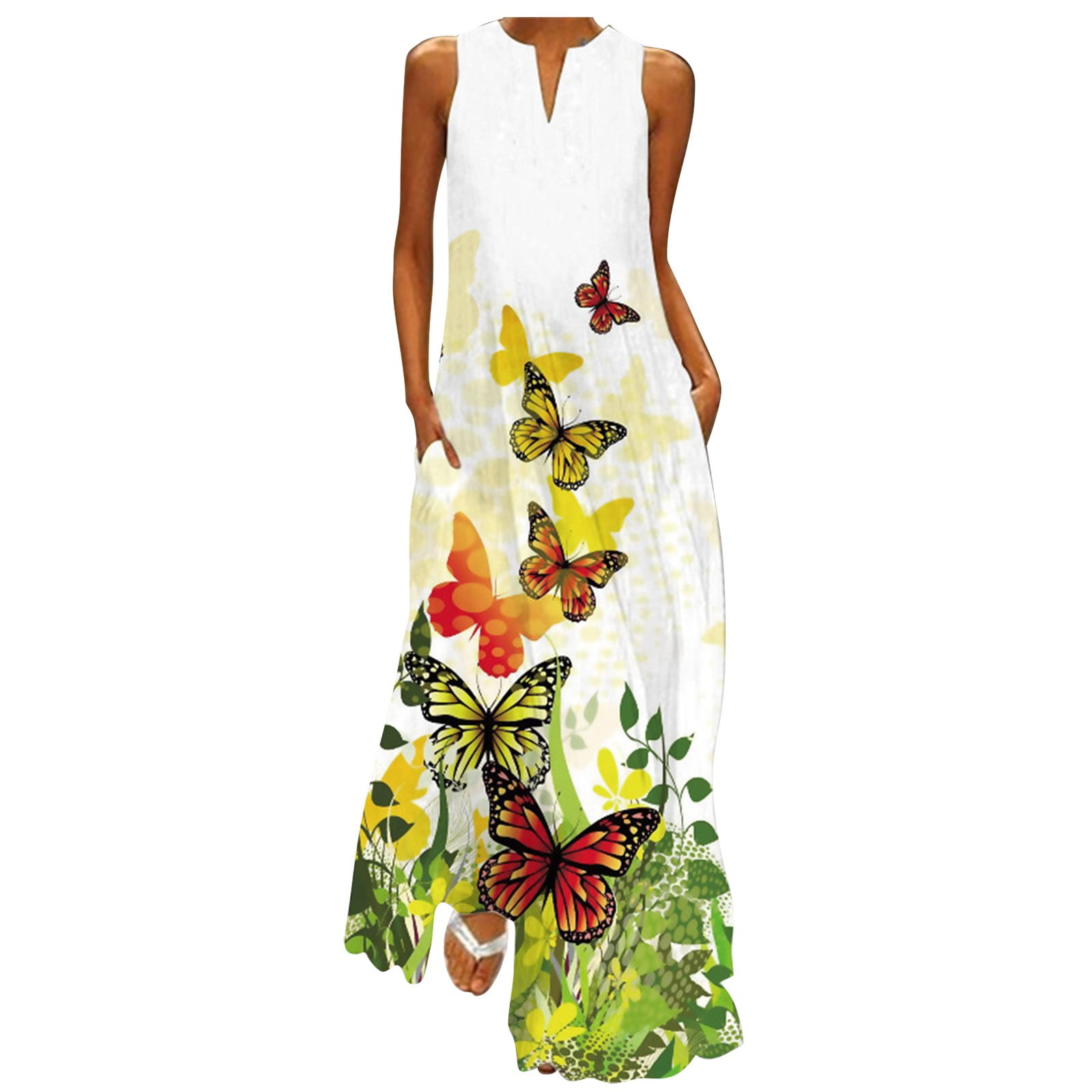 Thhvdrg Summer Dresses for Women Maxi Long Dress Sleeveless V Neck ...
