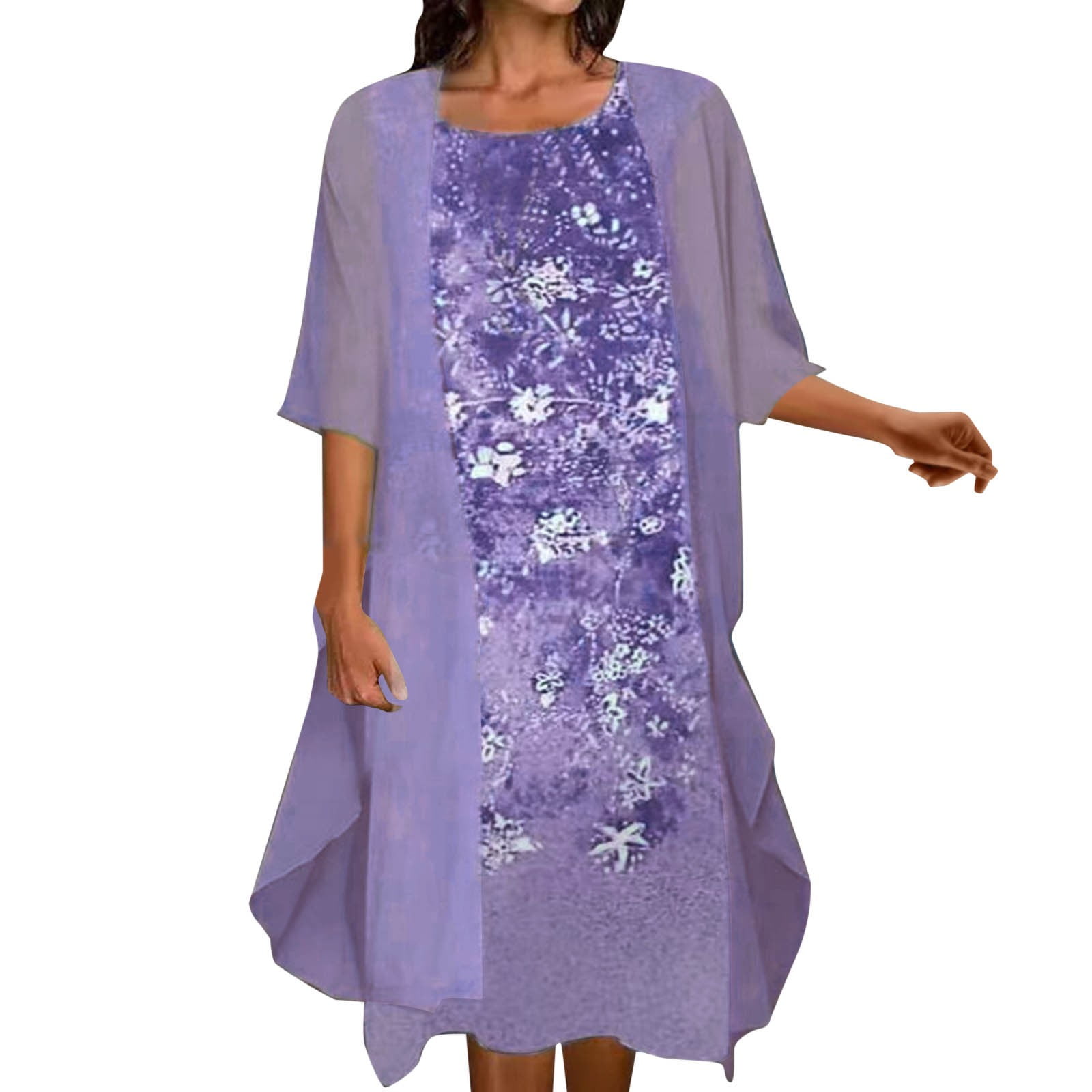 Thhvdrg Summer Dresses for Women Two Piece Set Wedding Guest Dress with Chiffon Cardigan Plus
