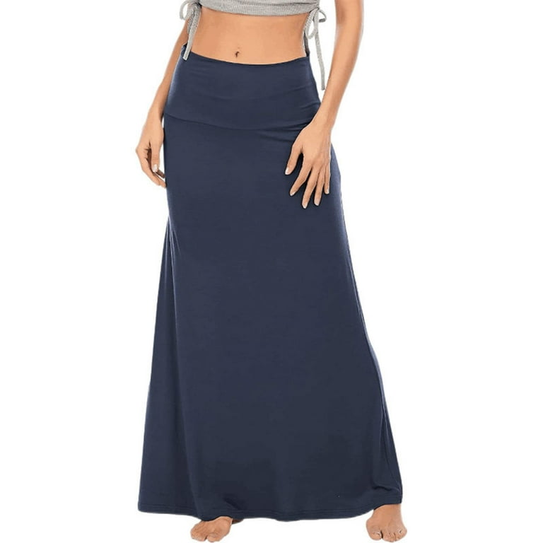 Thhvdrg Women Long Skirts Flowy Maxi Skirt High Waist Fold Over Floor Ankle Length Casual Skirts