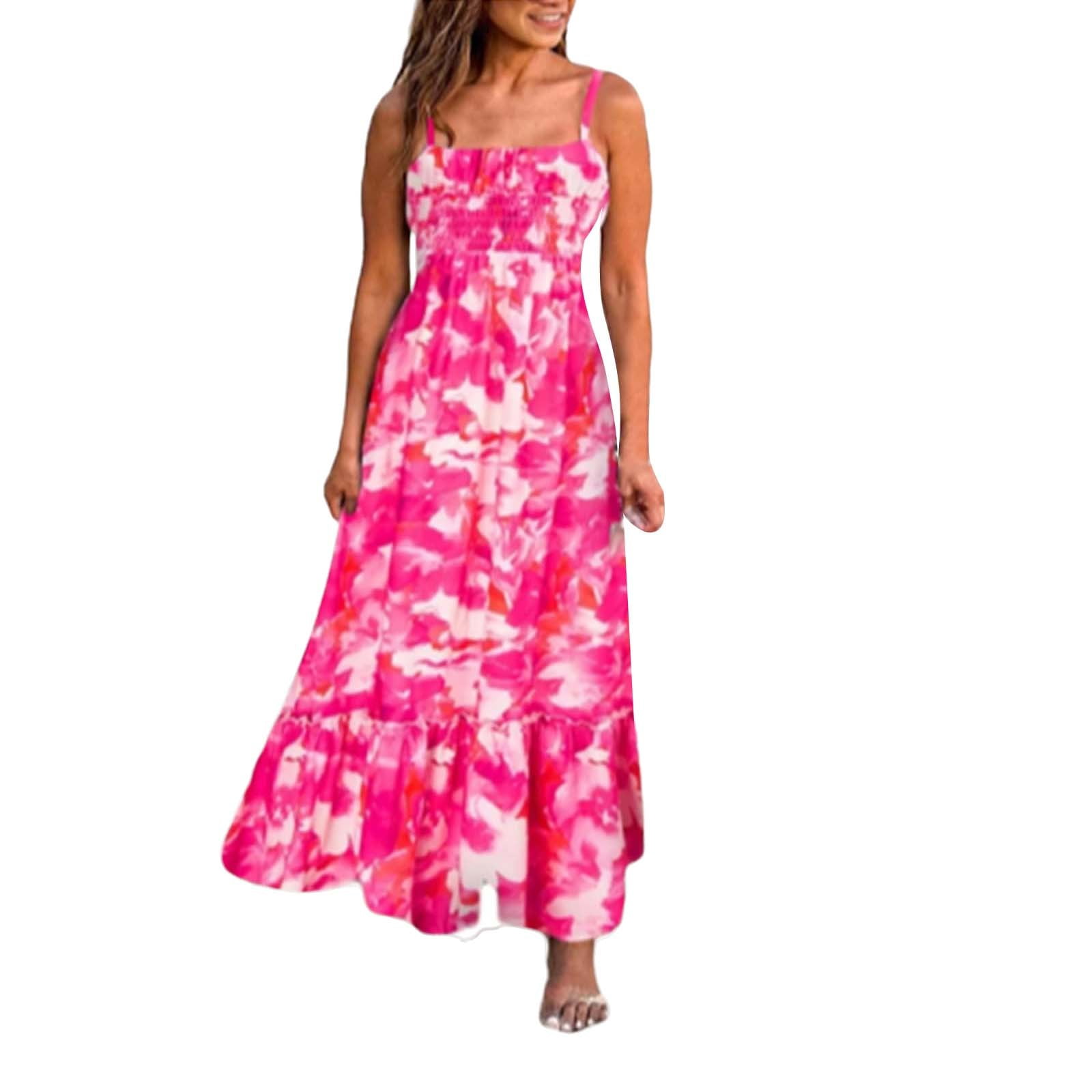 Thhvdrg Womens Maxi Dresses Bohemian Floral Print Spaghetti Strap